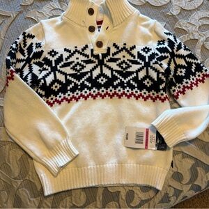 IZOD Boys High Neck Long Sleeve Button Up Pullover Sweater-Ivory-Sz 4/5